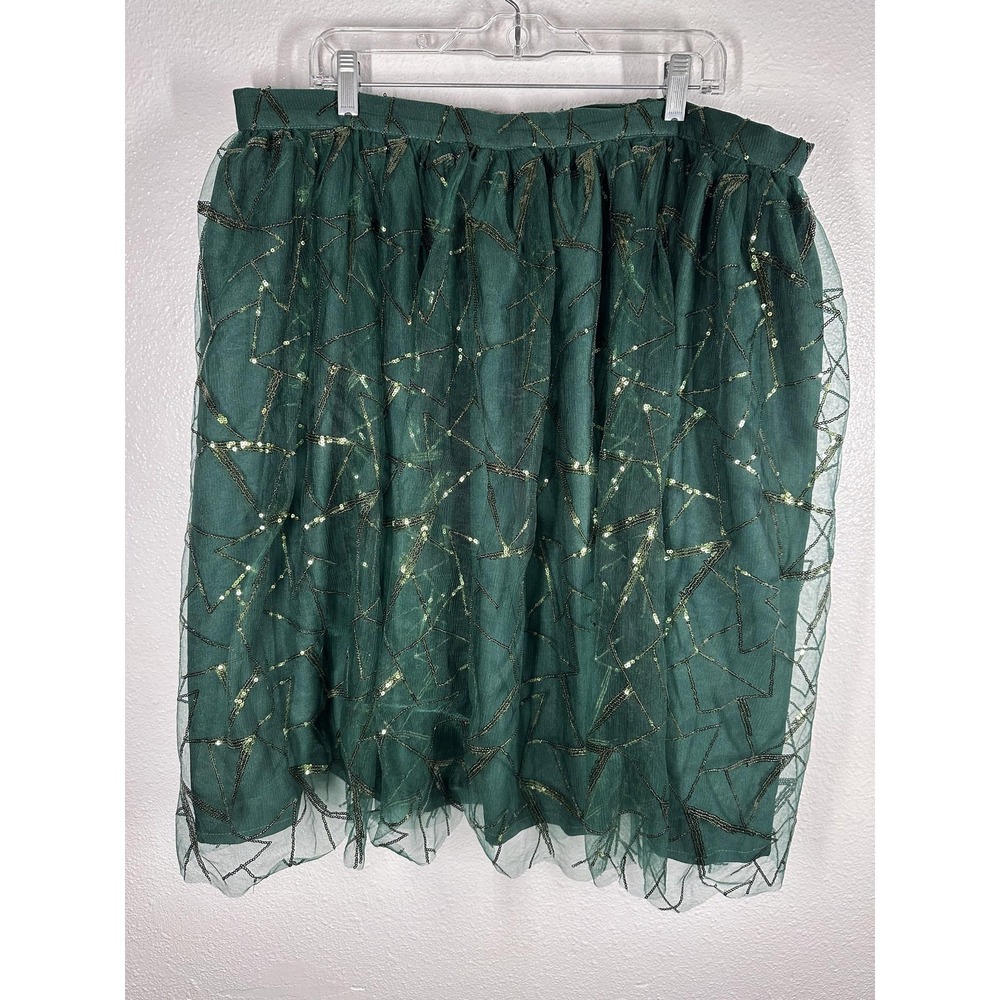 Magnolia Place Skirt Womens 4X Green Tutu Tulle Mesh Sequin Lined‎ Midi Party